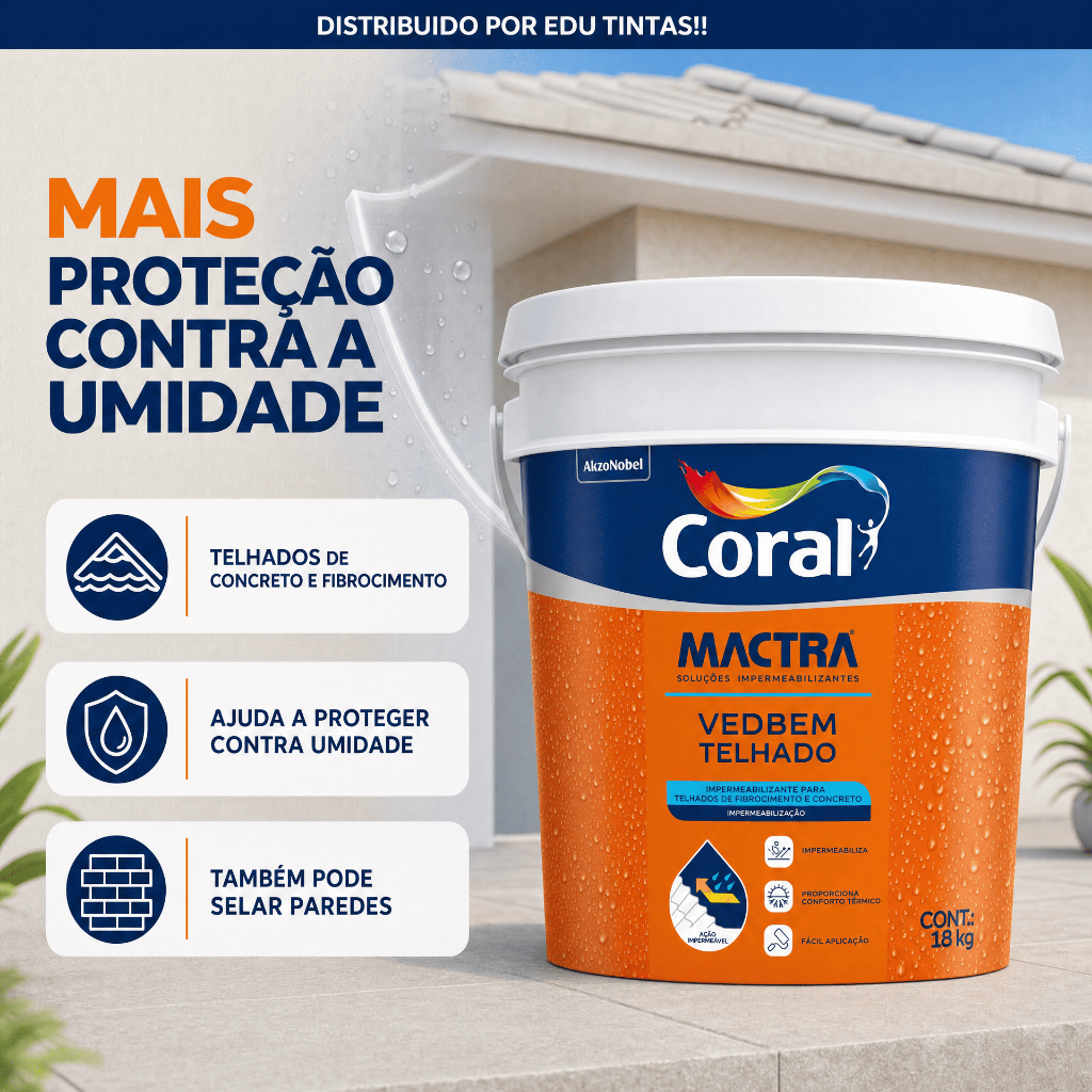 Tinta emborrachada Impermeabilizante Para Telhados e Paredes Coral Mactra Vedbem Telhado Branco 18KG — imagem 2 de 2