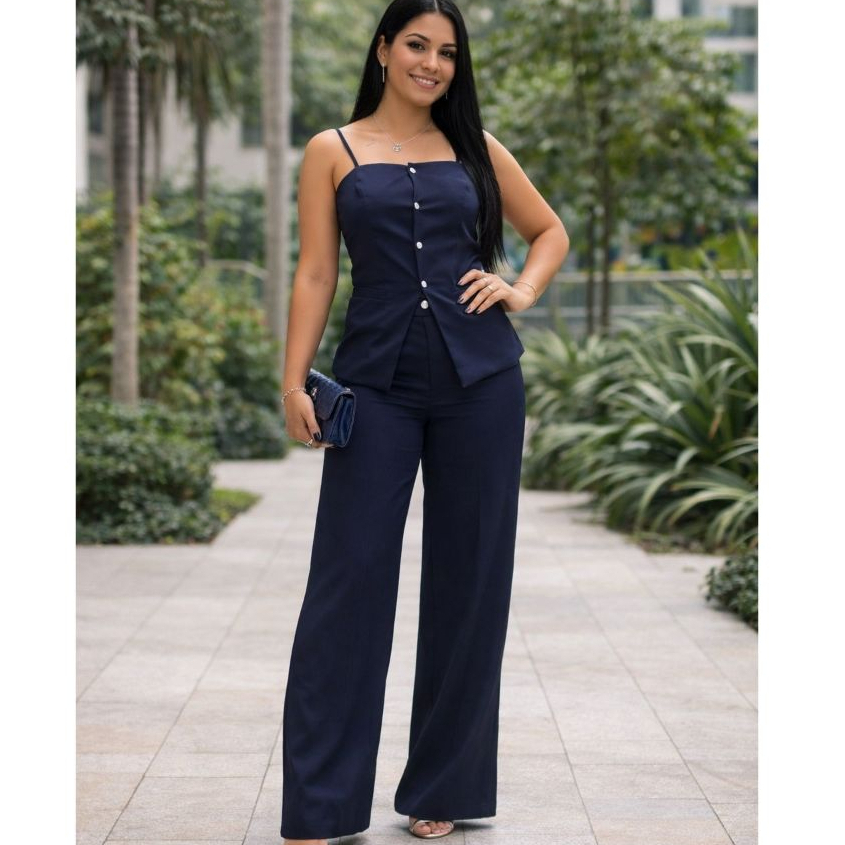 Conjunto Feminino Paty Alfaiataria Blusa de Alcinha Regulavél + Calça - Coleção Outono e Inverno
