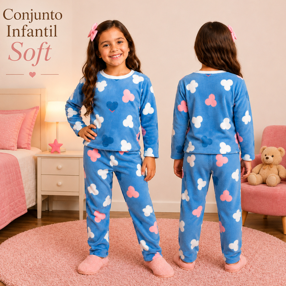 Conjunto Infantil Soft Menino e Menina Quentinho Inverno Pijama Blusa e Calça