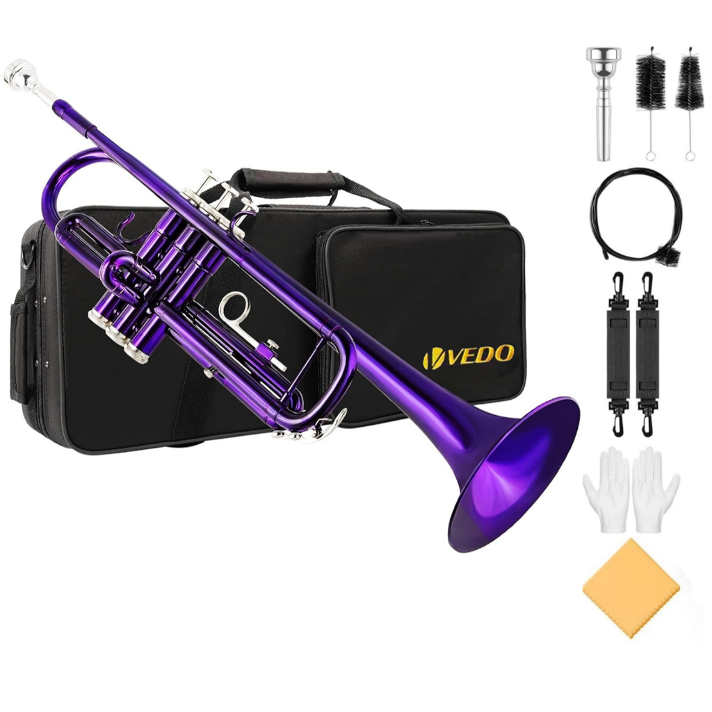 Trompete Bb em Latão para Iniciantes e Estudantes, Instrumento Musical com Estojo Resistente, Bocal 7C e Acessórios