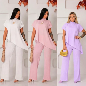 Conjunto Feminino Blusa Assimétrica e Calça Pantalona Em Malha Anarruga Premium — imagem 1