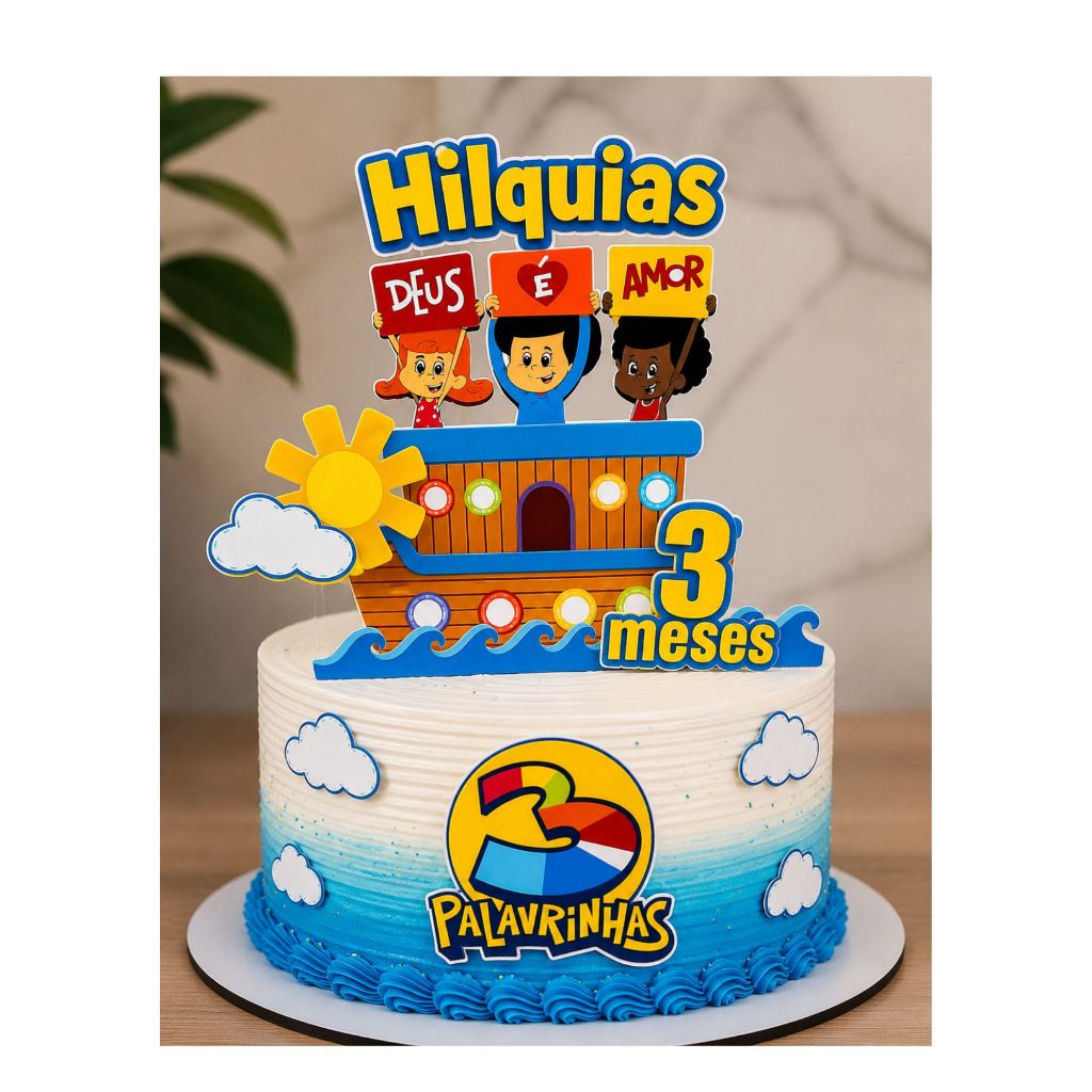 topo de bolo com o nome e idade 3 palavrinhas