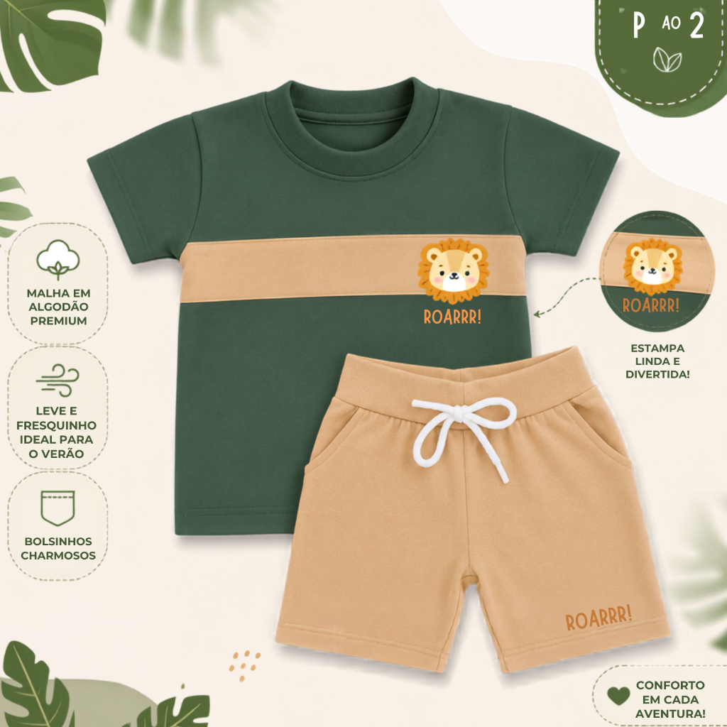 Conjunto Infantil Verão Menino Bebê em Malha 100% Algodão Roupa Leve Confortável Dia a Dia Passeio