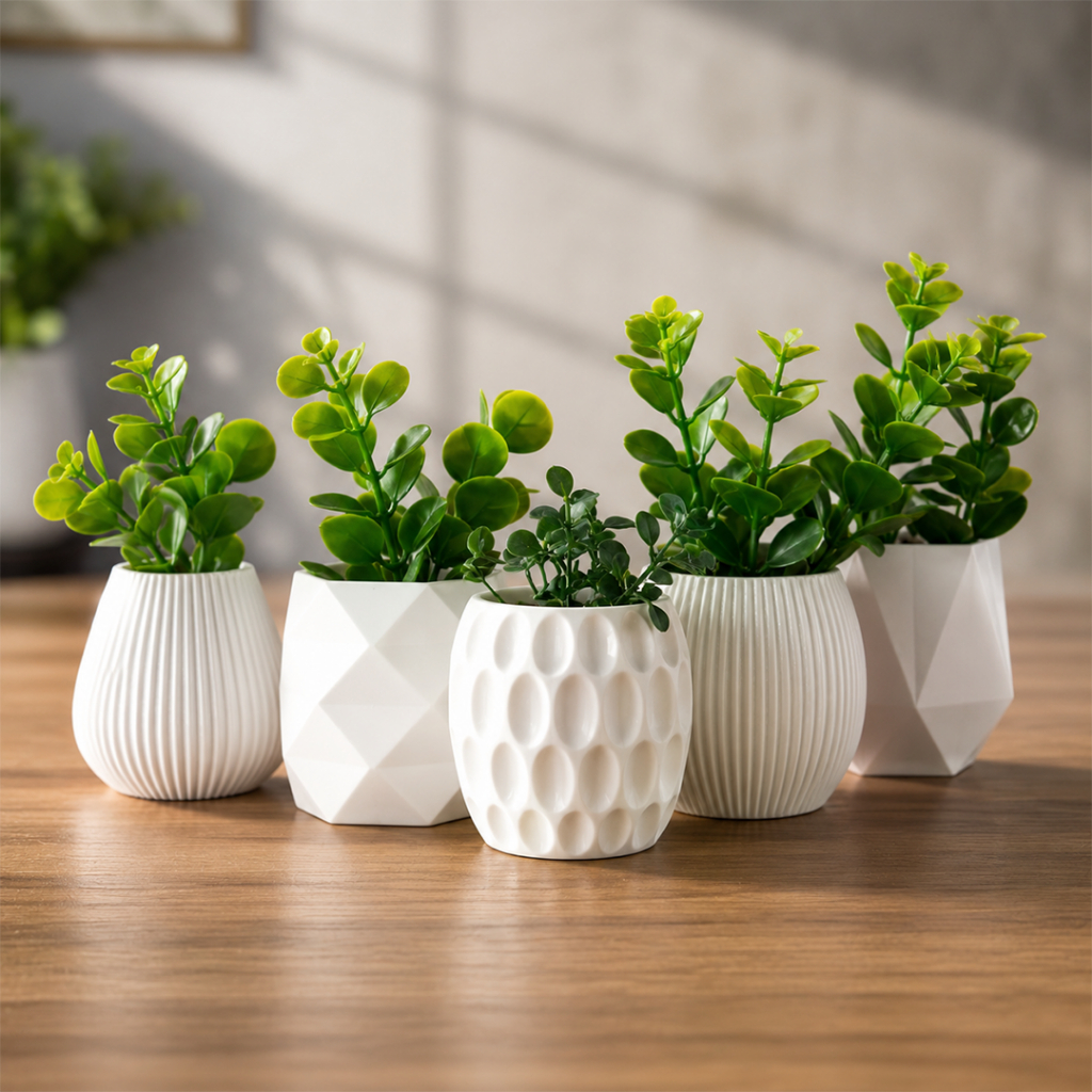 Kit Vasinhos Decorativos 6cm com Plantinha Artificial Inclusa