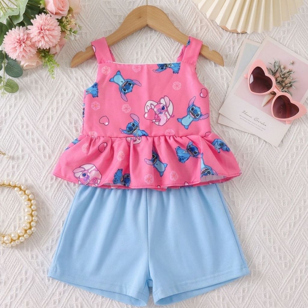 Conjunto Infantil Feminino Moda Menina Look Completo e Estiloso Luxo Verão Blusa Estampada e Short