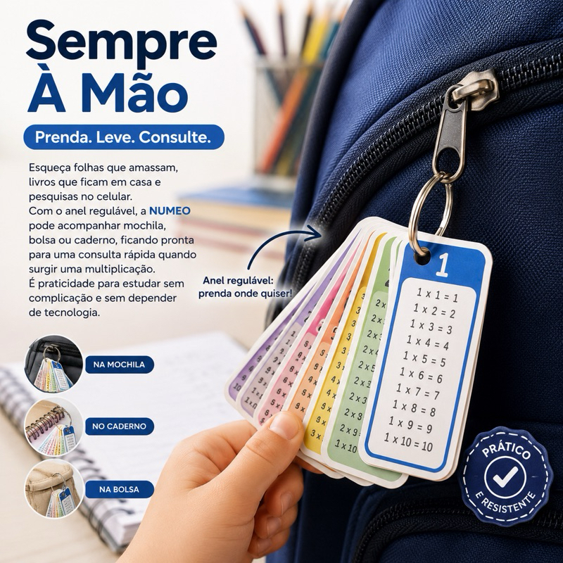 Tabuada de Multiplicação 1 a 10 Infantil Portátil com Anel para Mochila e Caderno — imagem 2 de 2