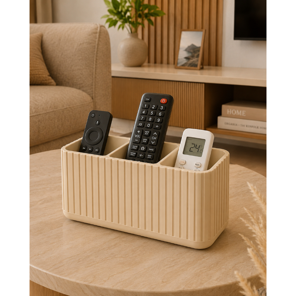 Suporte para Controle Remoto de Tv Mesa Sala Quarto Decorativo Organizador 3 Divisórias Texturizado