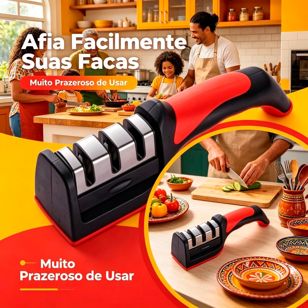 Afiador De Faca 3 Estágios Amolador Profissional Com Afiação Rápida Em Aço Inoxidável Cozinha Churrasco