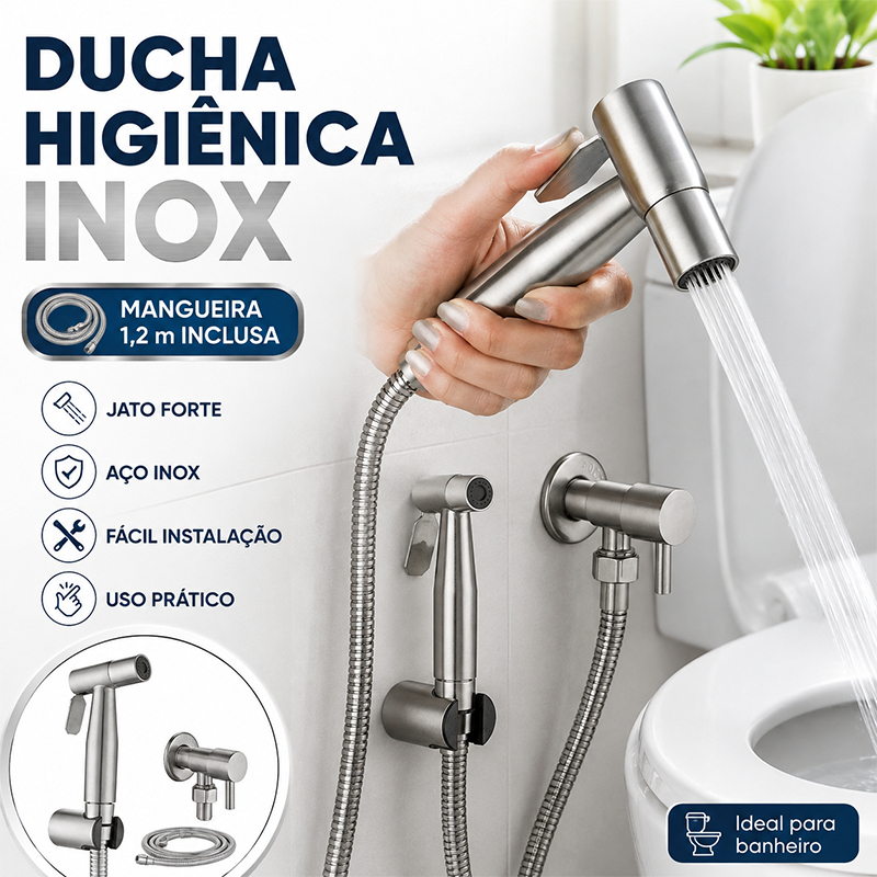 Kit de Ducha Higienica Para Banheiro 1.2m completa Luxo Metal inox nucleo da valvula