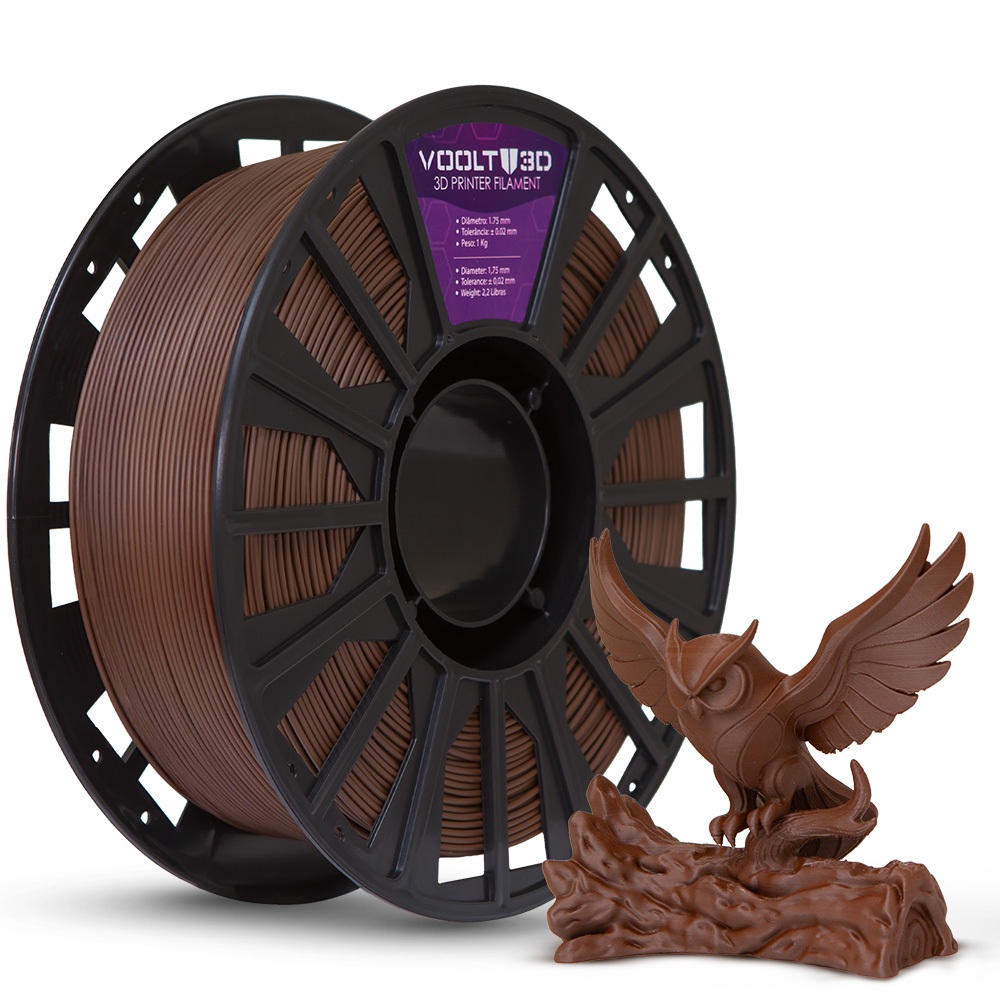 Filamento PLA Marrom Velvet Premium 1Kg 1,75mm Efeito Aveludado Impressora 3D FDM Voolt3D Oficial