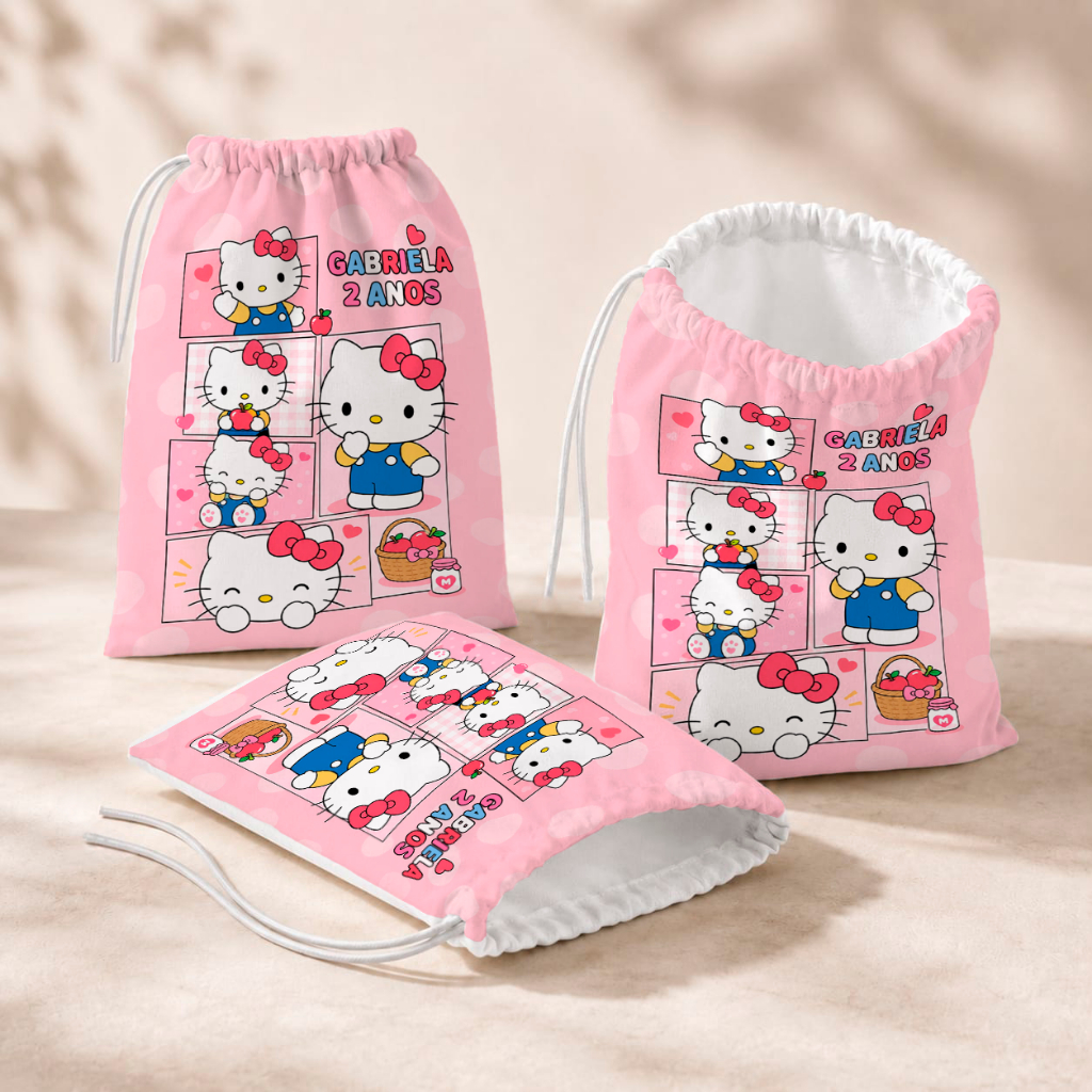20 Sacolinhas Personalizada Festa Infantil 18x26 Aniversário Lembrancinha Hello Kitty M3