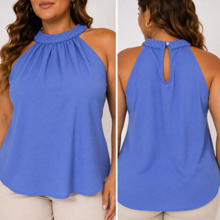 Blusa Regata Duna Plus Feminina Gola trançada Plus Size Tendëncia