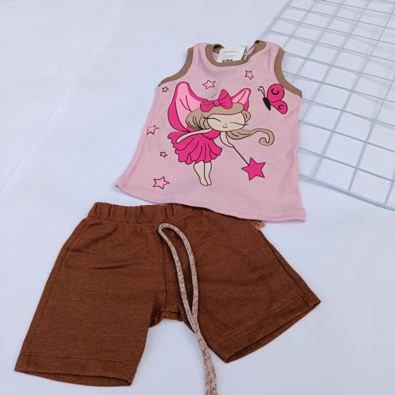 Conjunto Infantil Feminino Menina Blusa Estampada e Bermuda Verão - 2 ANOS