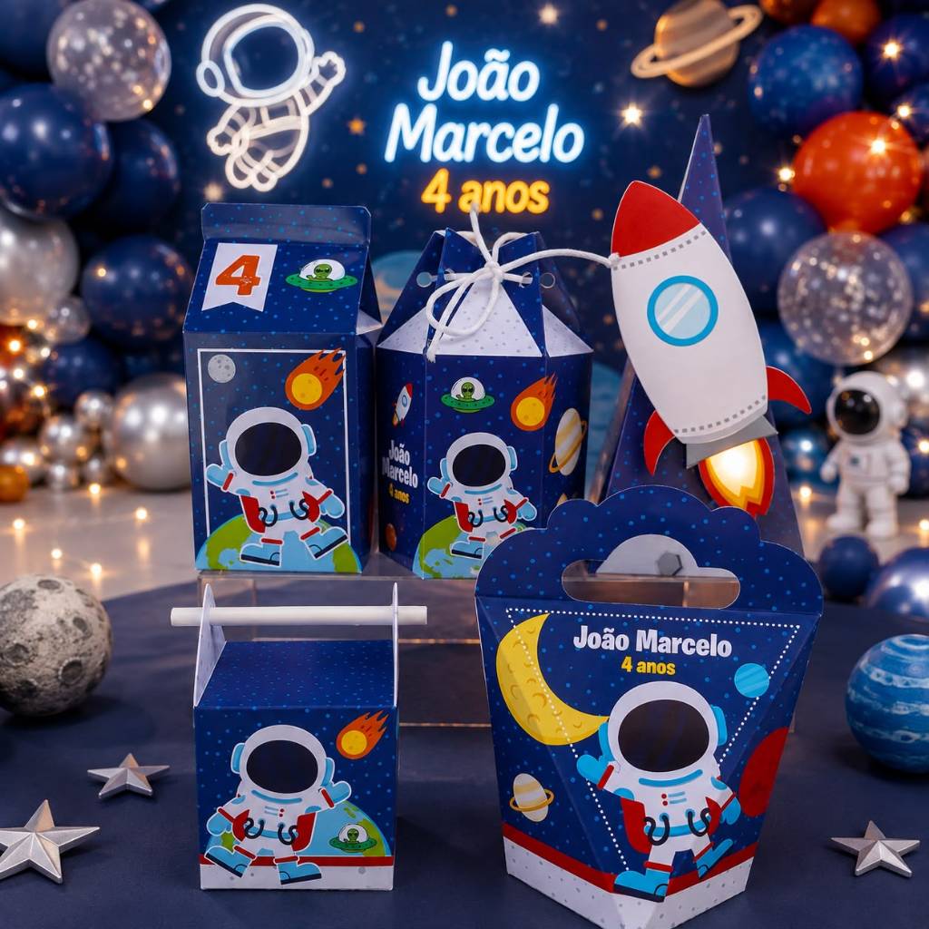 Kit 20 Personalizados  - ASTRONAUTA - Caixas para Lembrancinhas de aniversário (DESMONTADO)
