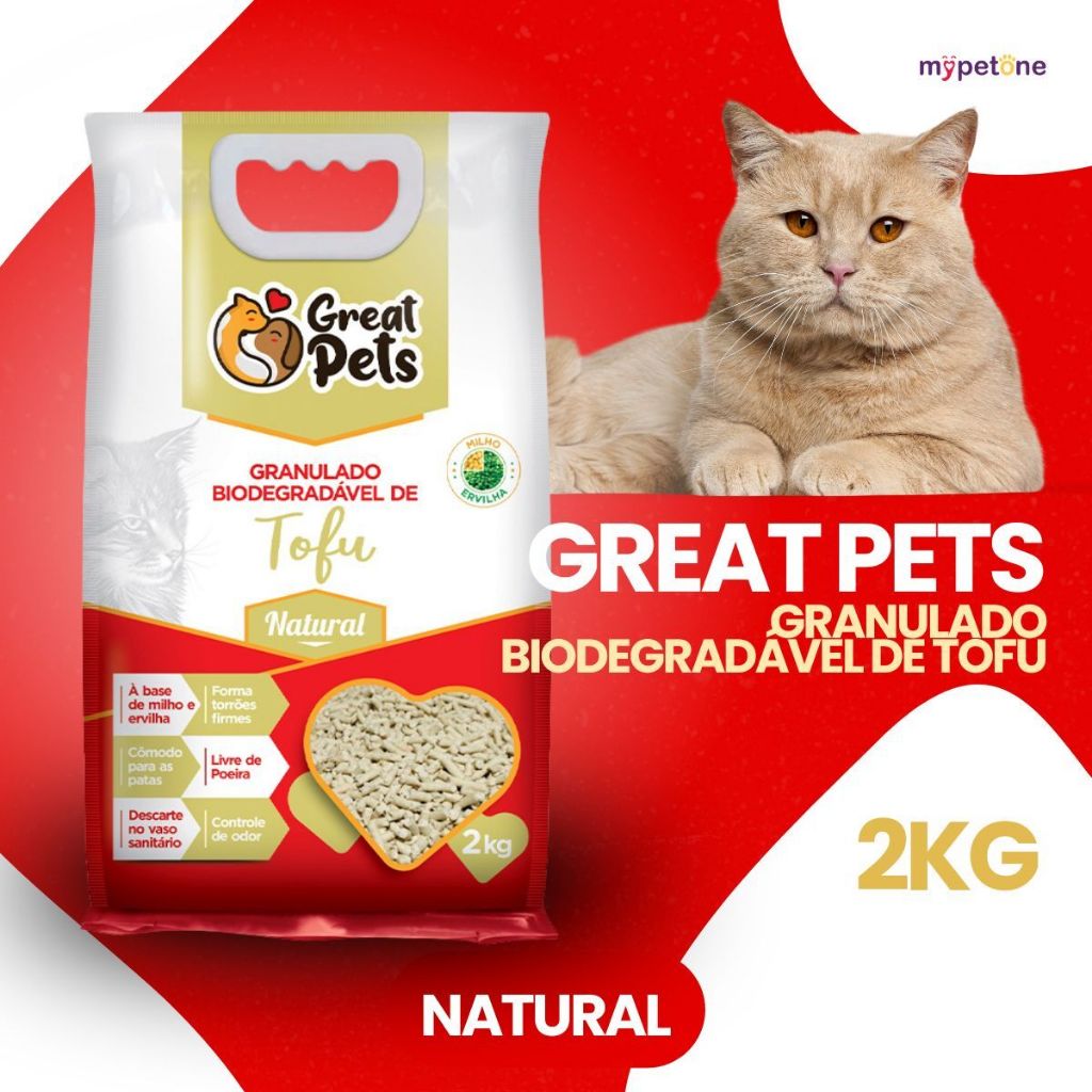 2 Areia Gatos Tofu 4kg Granulado Biodegradável Higiênico Natural Great Pets — imagem 2 de 2