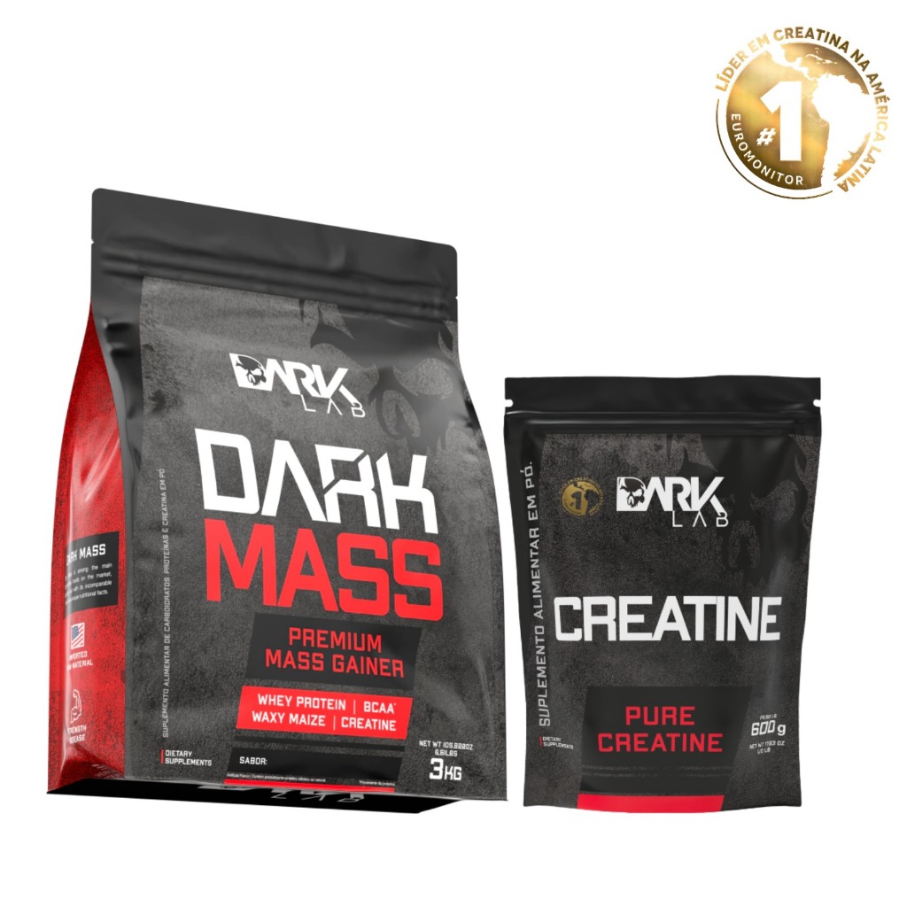 Hipercalórico Dark Mass 3kg + Creatina Monohidratado Pura 600g Dark Lab - 100% Pura
