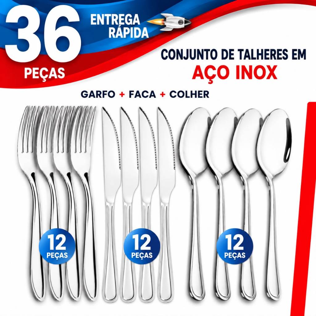 Faqueiro 36/18/12 Peças Talheres Linha Premium Utilidade Kit 12 Garfos 12 Facas 12 Colheres Cozinha