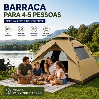 Barraca De Acampamento Automática Grande Para 4/5 Pessoas 210x200x135cm 2 Portas Resistente à Água