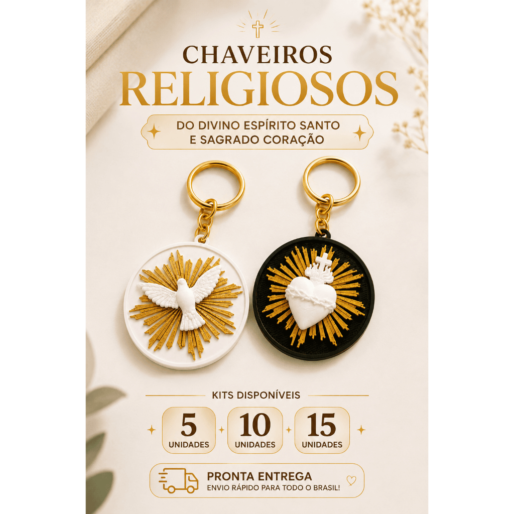 Chaveiro Religioso Católico Ostensório Sagrado Coração Espírito Santo Presente De Fé