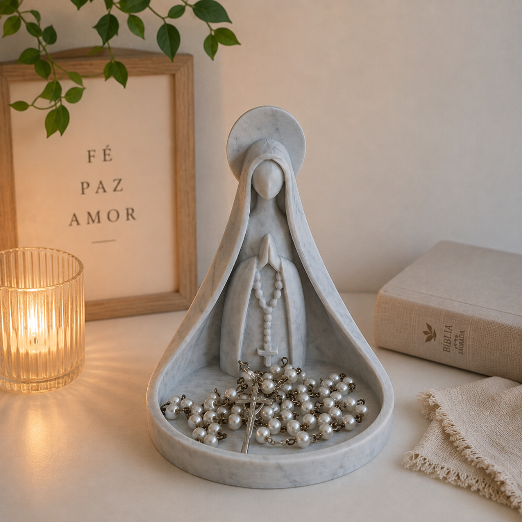 Nossa Senhora Aparecida Decorativa com Porta-Rosário Terço | Presente Religioso para Canto de Oração e Decoração