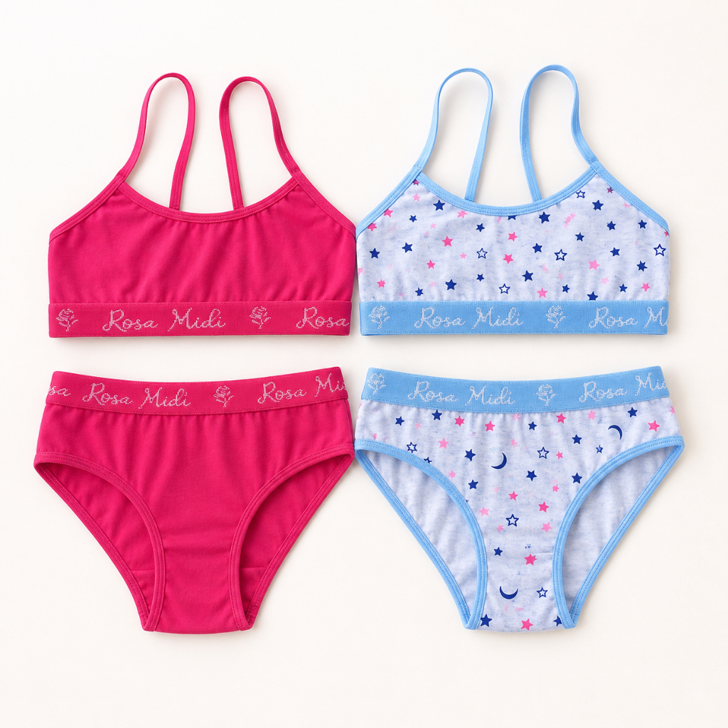Kit 3 Conjunto Juvenil de Algodão Menina Top e Calcinha