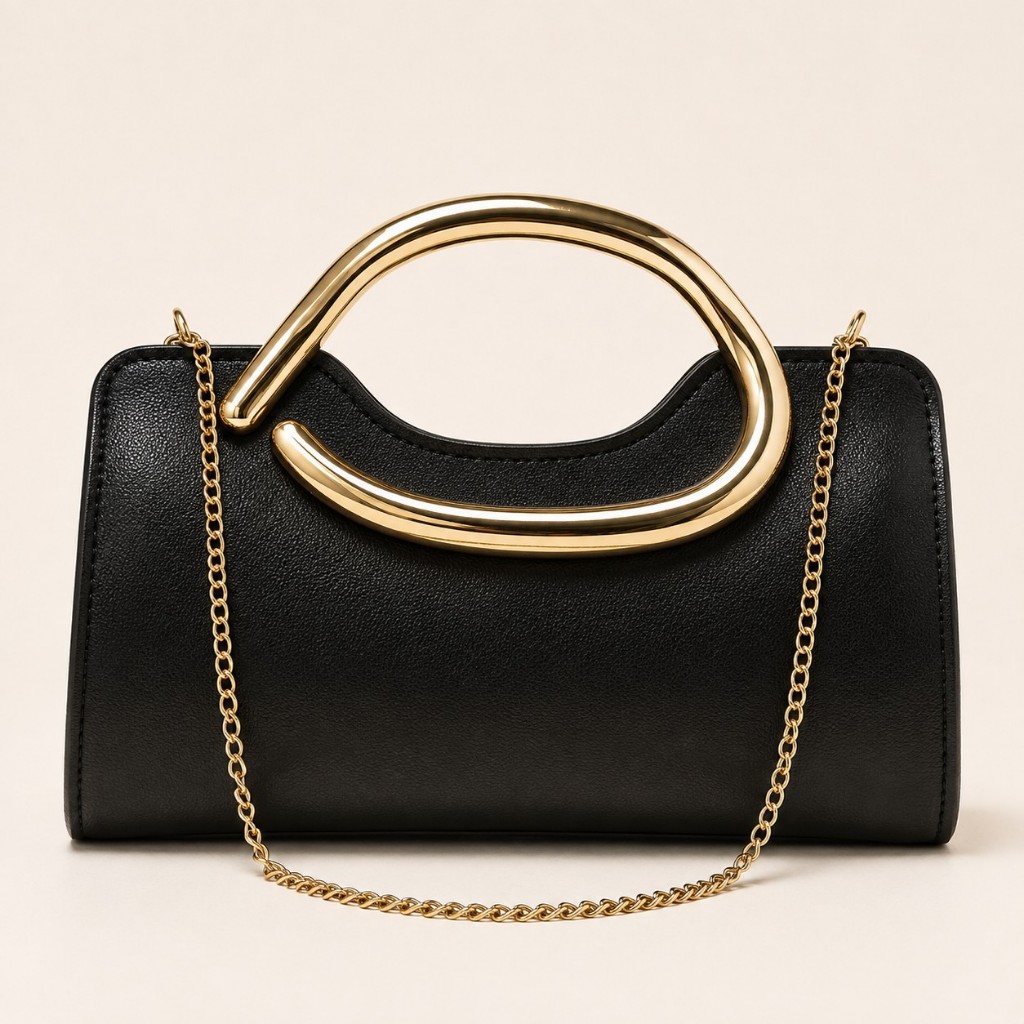 Bolsa Feminina Festa Clutch de Mão com Alça Dourada e Corrente para Casamento Evento