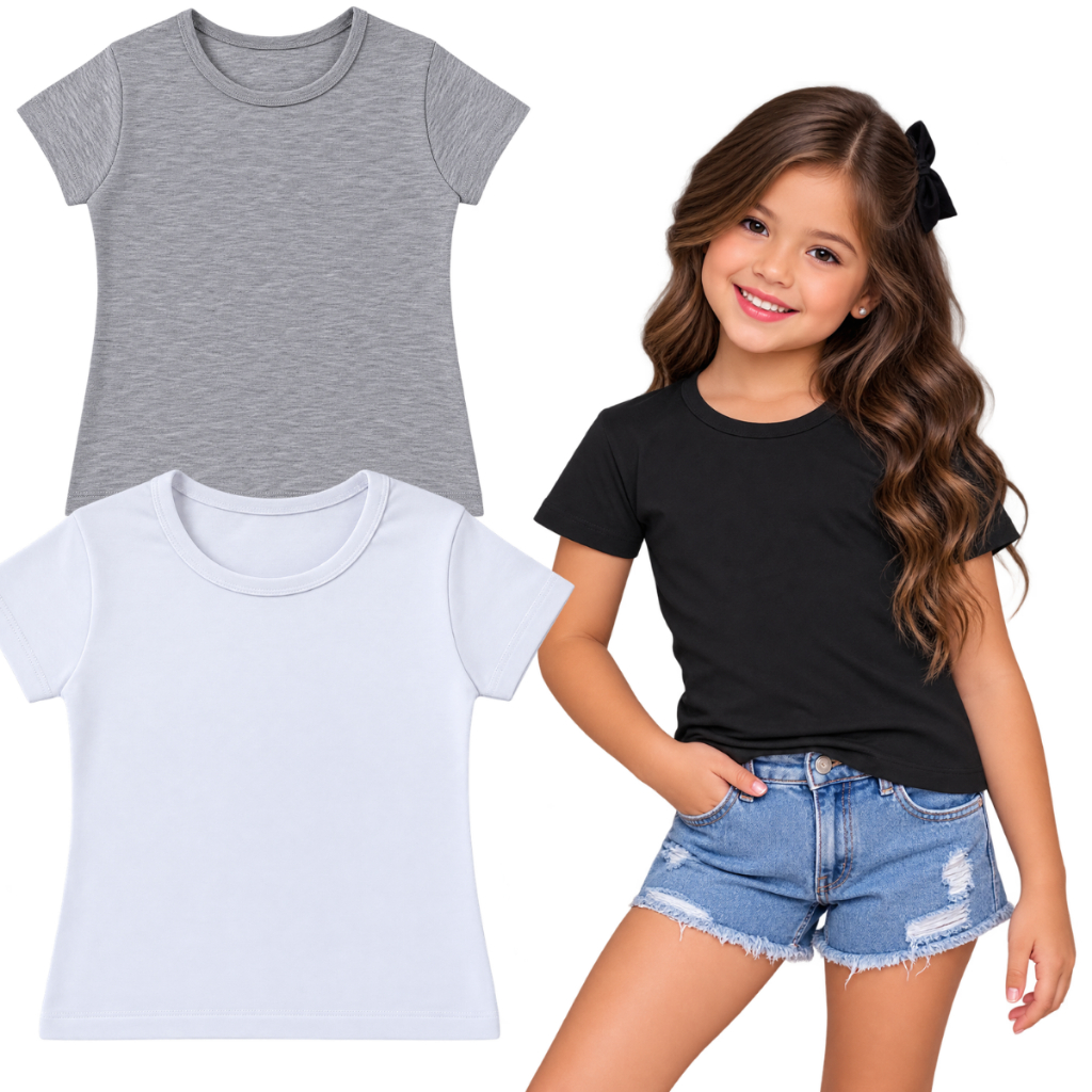 Kit Sortido 2 Peças Blusa Infantil FEMININA Manga CURTA Cotton moda verão meninas casual conforto
