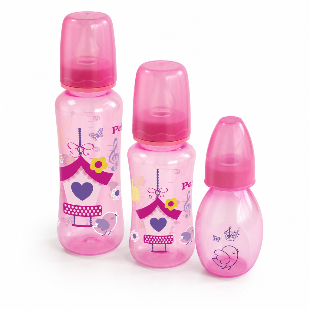 Kit 3 Mamadeiras Bebe Com 240ml 140ml 60ml Rosa enxoval Menina