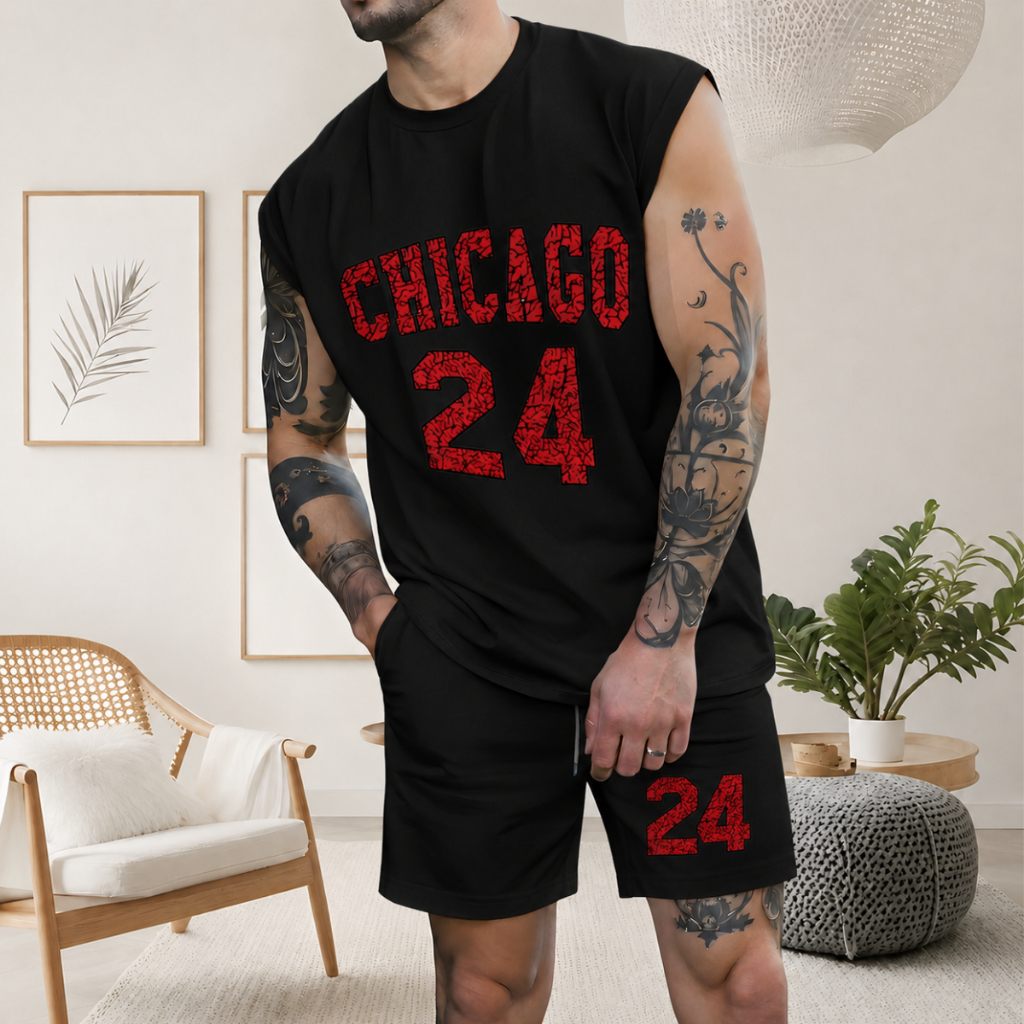 Conjunto Masculino Verão Regata Oversized Estampada + Bermuda Confortável Tactel Casual 24
