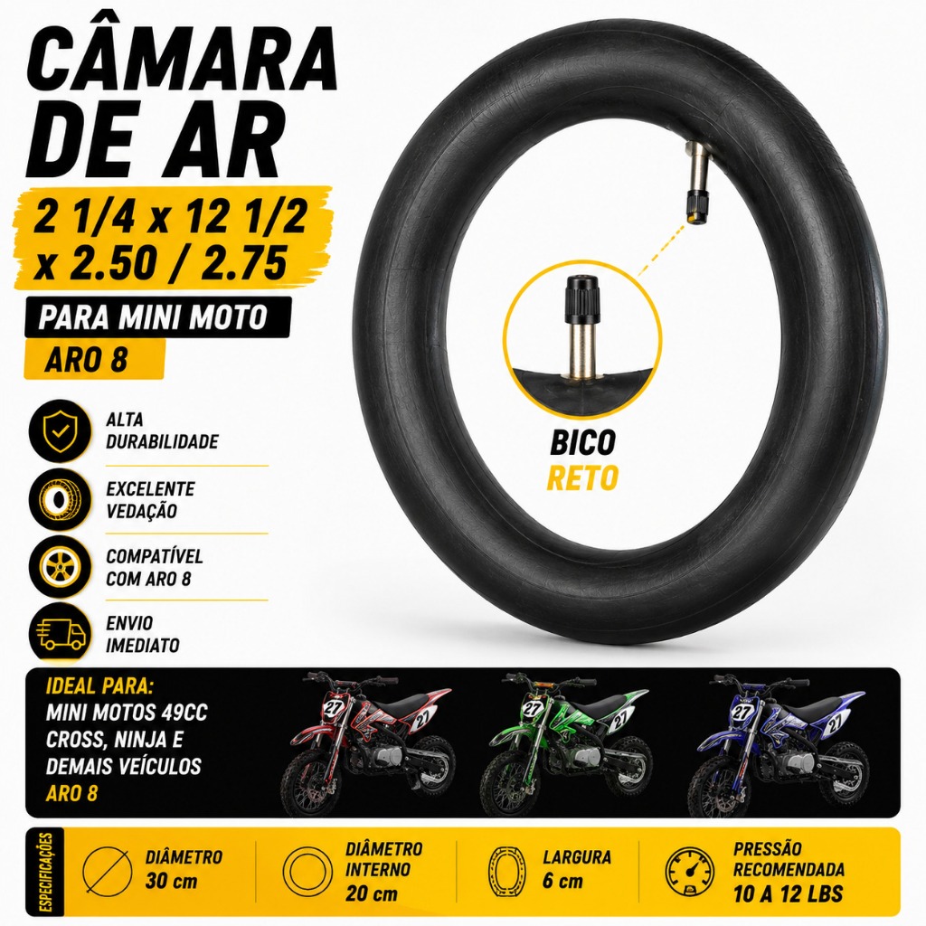 Câmara De Ar Para Pneus Mini Moto Medida 12 1/2 2.75 Aro 8