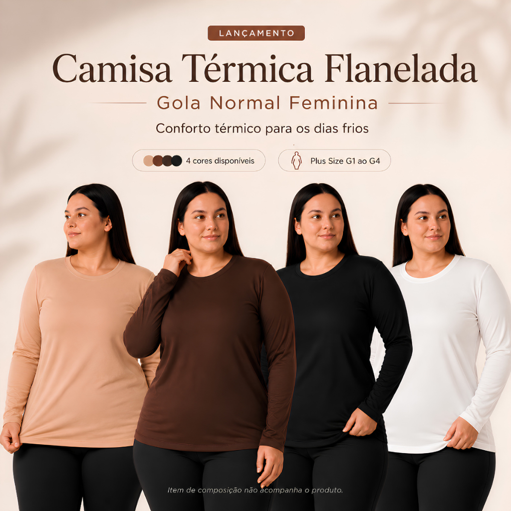 Blusa Térmica Feminina Segunda Pele Flanelada Plus Size Fit