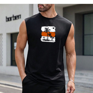 Regata Machão Masculina Estampa PRAIA TROPICAL COQUEIROS Casual Verão Academia Confortável