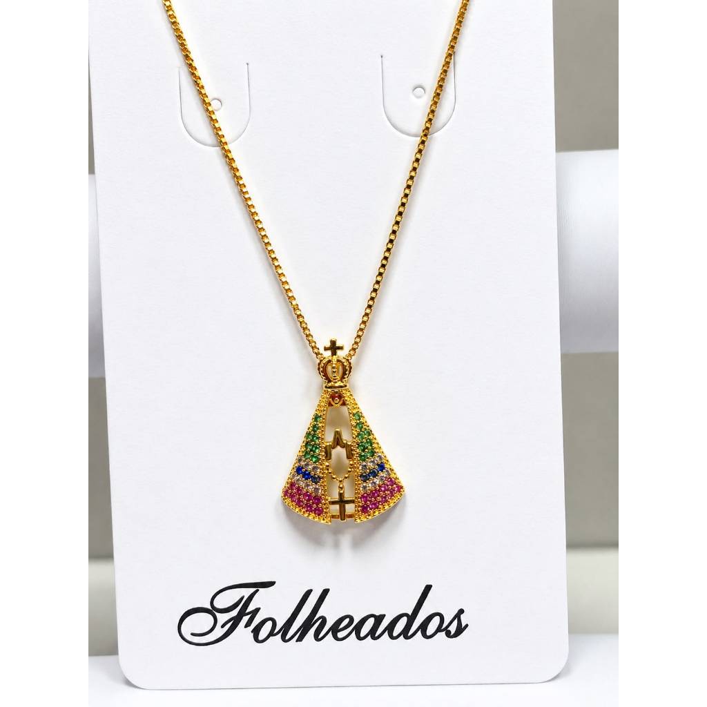 Colar Nossa Senhora  Aparecida  Folheado Religioso Zircônia