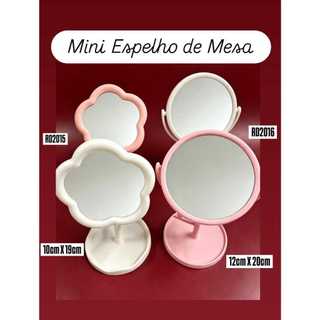 Mini Espelho de Mesa Modelo Simples ou Florzinha Branco ou Rosa