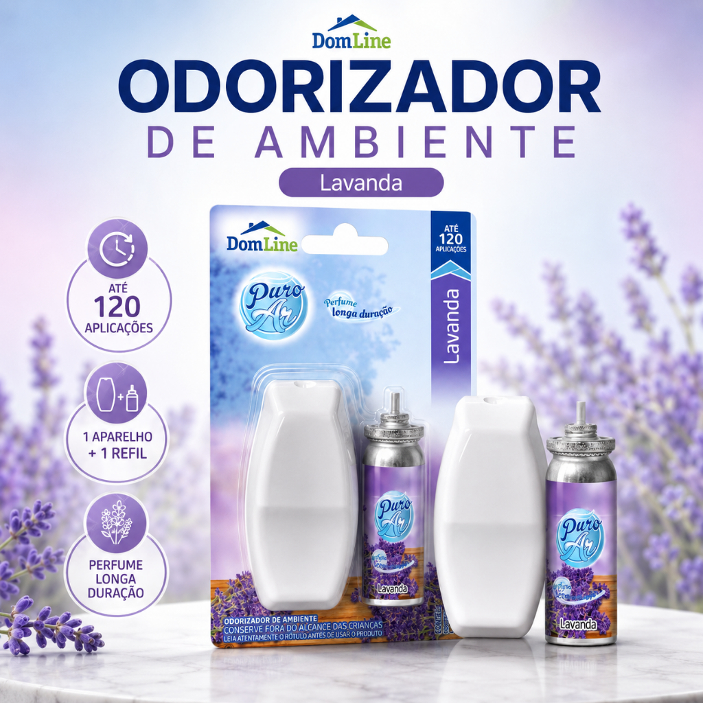 Odorizador de Ambiente Puro Ar Lavanda 12ml Aparelho Refil Aromatizador Click Spray