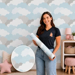 Papel de Parede Baby Nuvens de Algodão Azul Claro