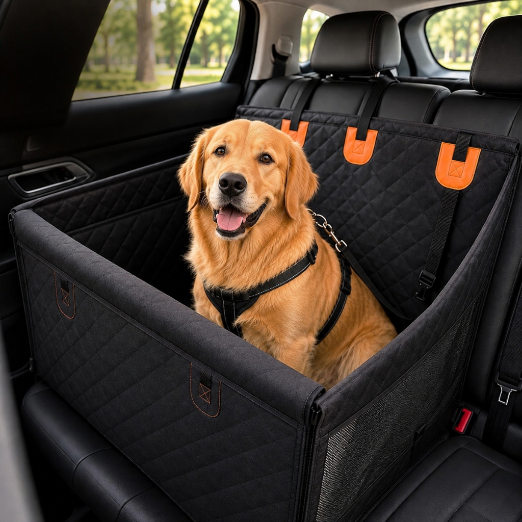 Cadeirinha Carro Cachorro Grande 50kg Assento Pet Elevado Cinto Segurança Lavável