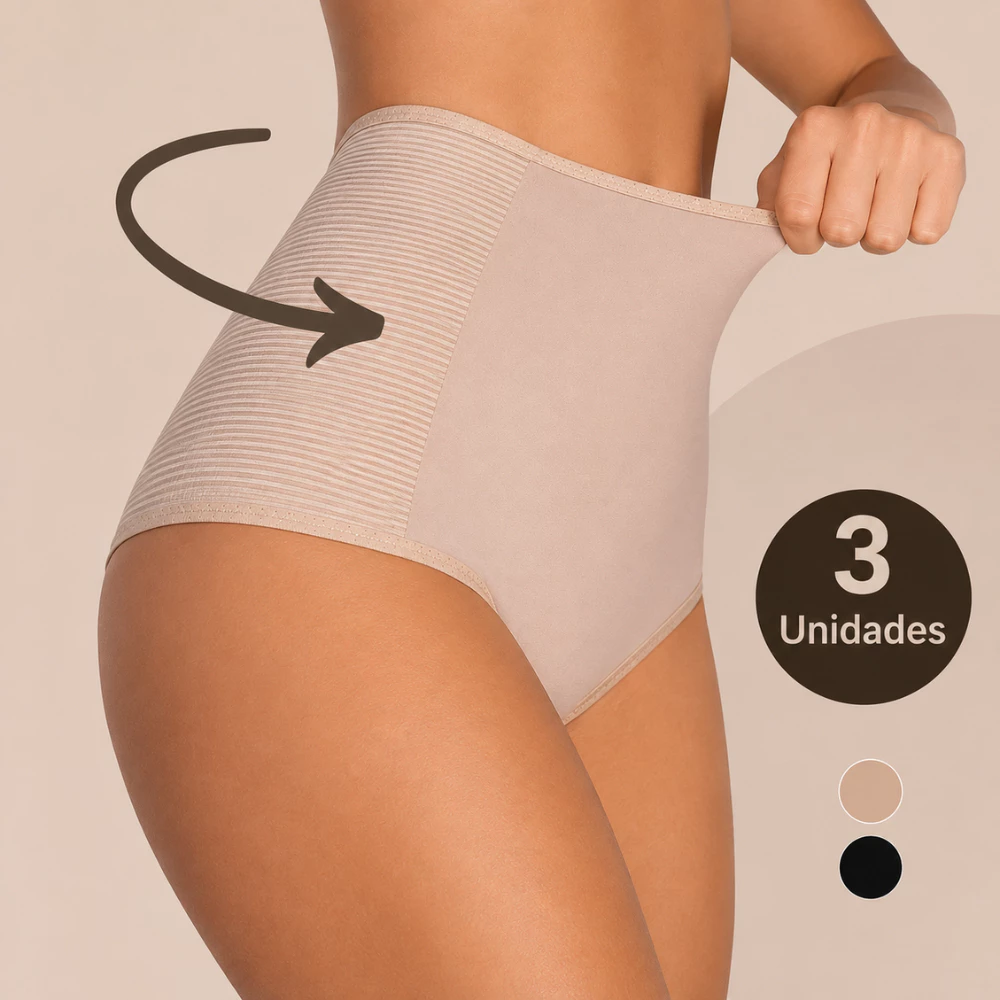 Kit Calcinhas Cinta Modeladora Compressão Cós Alto Redutora De Medidas Confortável