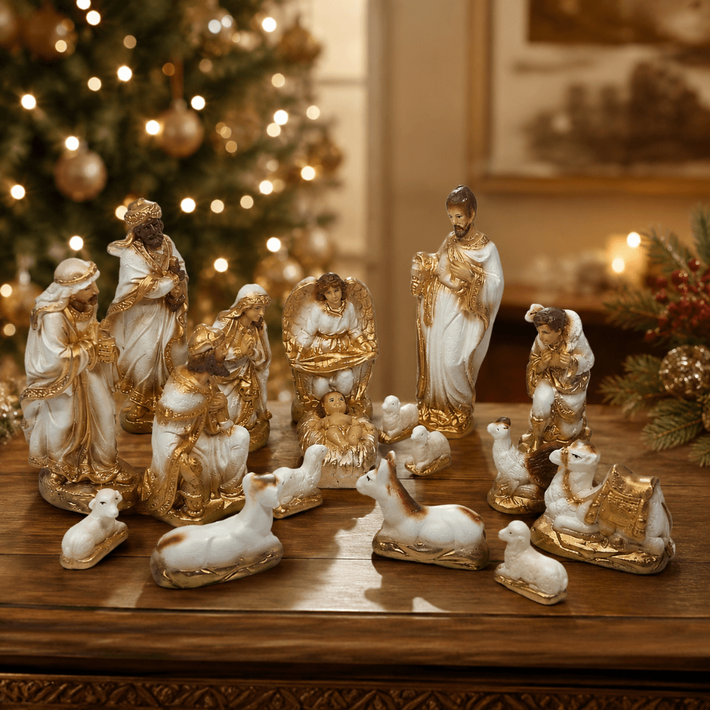 Kit Presépio De Natal Completo Gesso Decoração 15 Peças 20cm