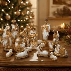 Kit Presépio De Natal Completo Gesso Decoração 15 Peças 20cm