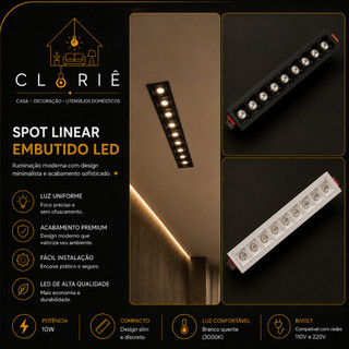 Spot 10W Preto Embutido Slim Spot Retangular Minimalista Led Downlight Linear Spot Linear Foco