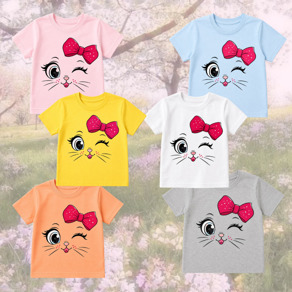 Camiseta Infantil Feminina Gatinha Fofa 100% Algodão Malha Premium Casual Confortável Estilosa Fofinha