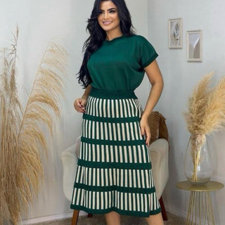 conjunto de tricô,conjunto saia e blusa,saia midi,look elegante,moda feminina,look sofisticado,conjunto feminino moderno