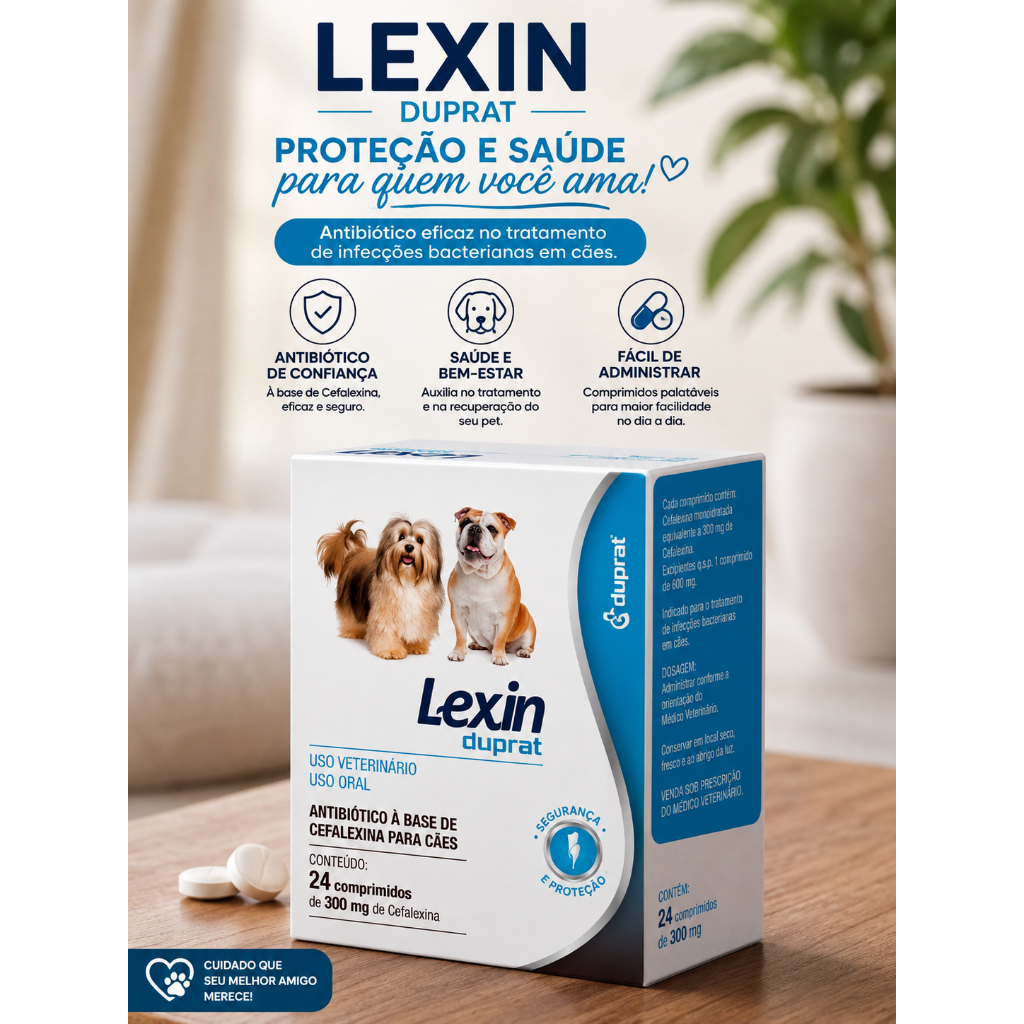 Lexin 300mg Com 24 Comprimidos Cefalexina Cães 300 mg