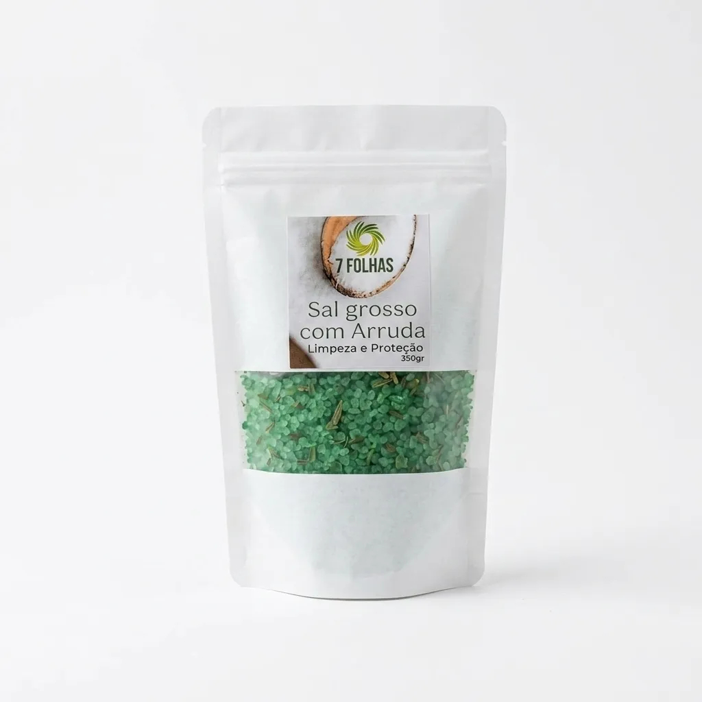 Sal Grosso com Arruda 250g 7 Folhas - Limpeza Energética e Proteção Espiritual