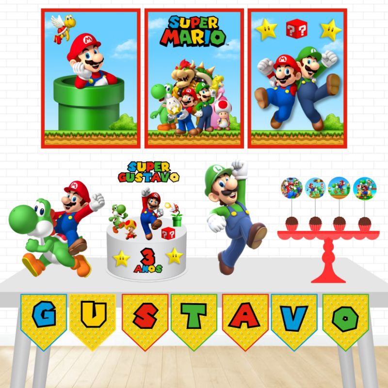 Kit Festa Só um Bolinho Mario Bross-Decoração Aniversário/Mesversario infantil-Kit Personalizado completo menino