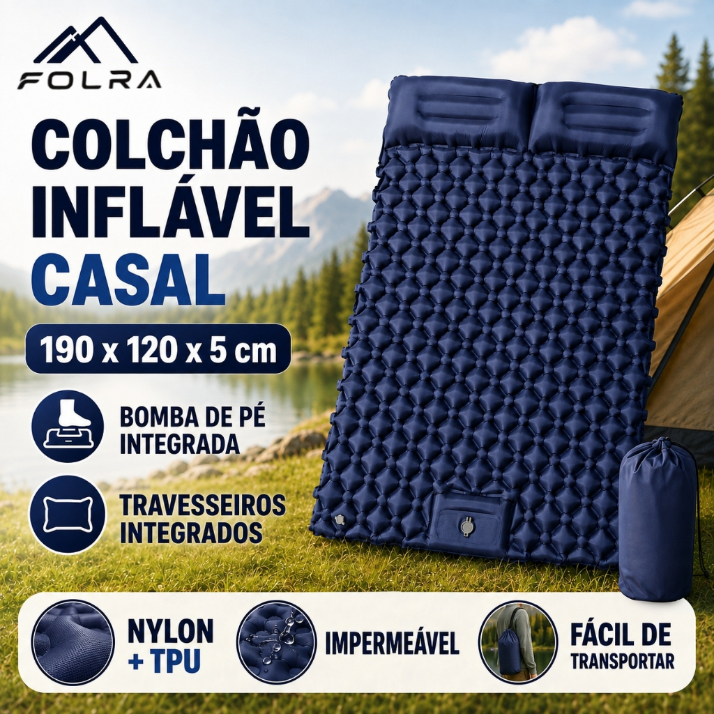 FOLRA Colchão Inflável Casal Camping Com Bomba De Pé Automático E Travesseiro Colchonete De Acampamento 190x120x5cm