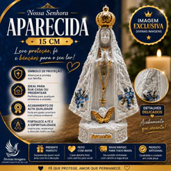 Nossa Senhora Aparecida Italiana 15cm Decopagem Flores Azuis Gesso Pintado Presente