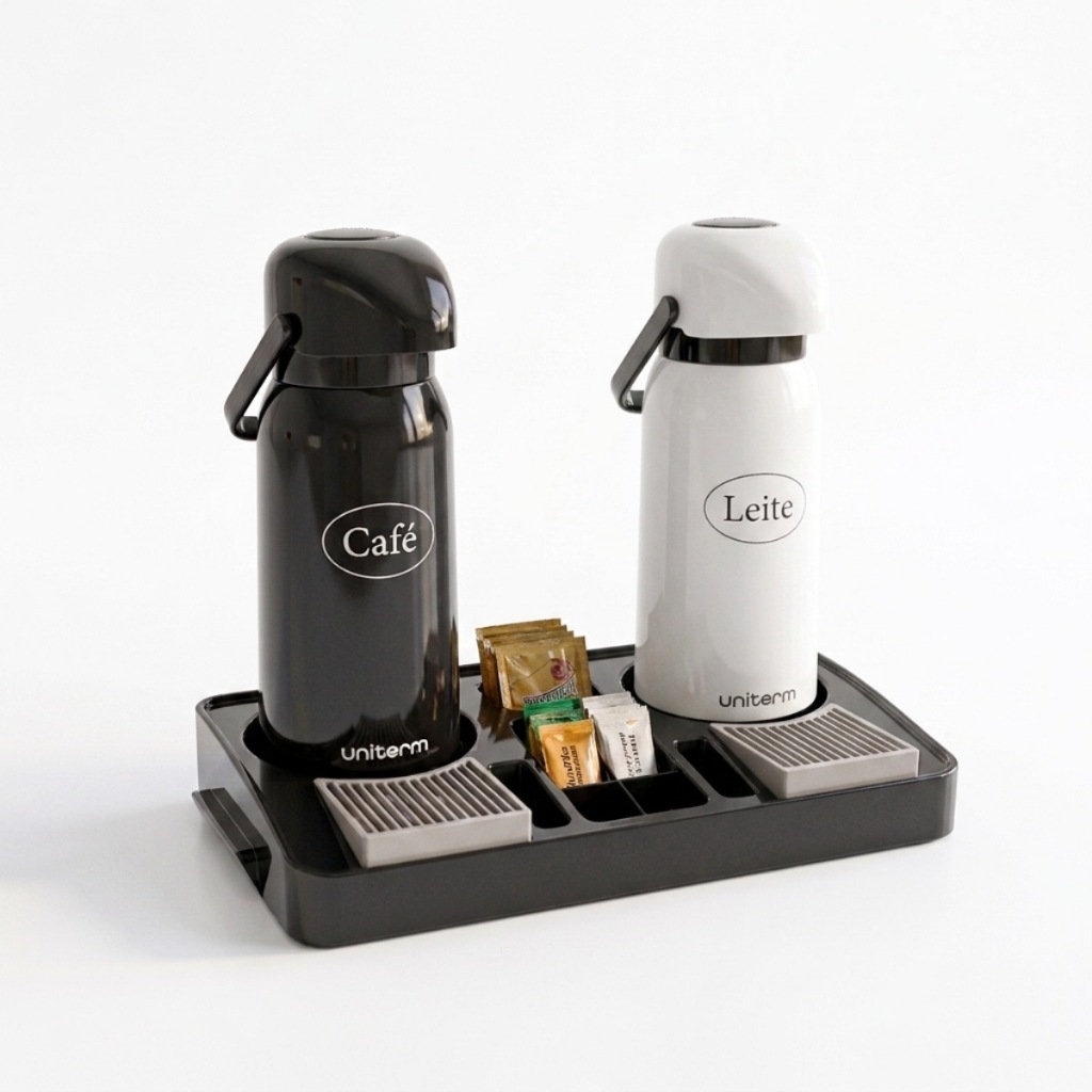 Kit 2 Garrafa Térmica Verona 1,8 L + 1 Bandeja Organizadora Servire 2 (Branco/Preto)
