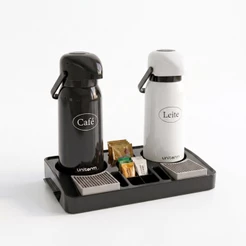 Kit 2 Garrafa Térmica Verona 1,8 L + 1 Bandeja Organizadora Servire 2 (Branco/Preto)
